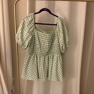 Simply Be Light Green Gingham Smocked Peplum Blouse
